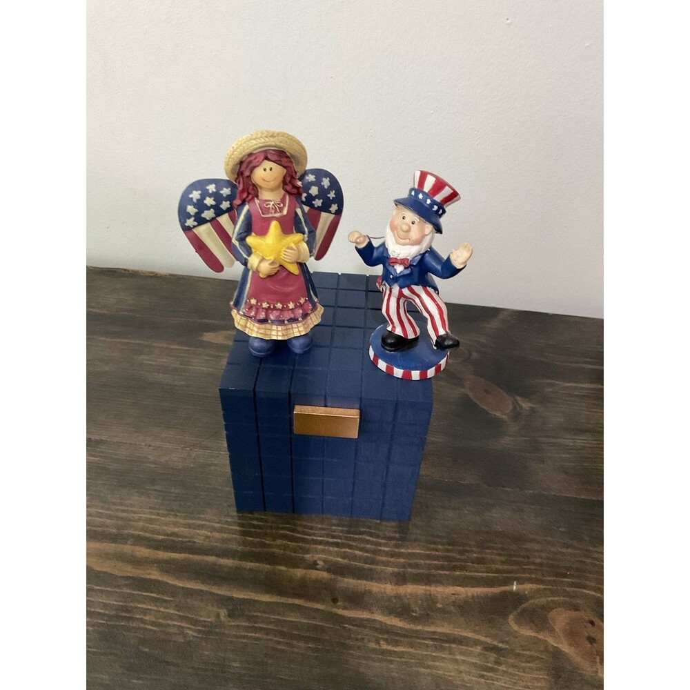 Patriotic Bear  And  Uncle Sam Figurines And Boxes